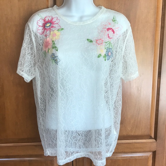 ZARA SHEER LACE TOP WITH EMBROIDERED FLOWERS SIZE M NEW WITH TAG - Picture 8 of 8